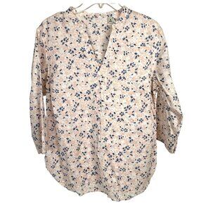 Women's Cotton Pullover Top Blouse Pink/Blue Floral 3/4-Sleeve Size M